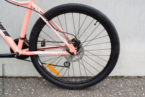 black bicycle wheel with disc brakes