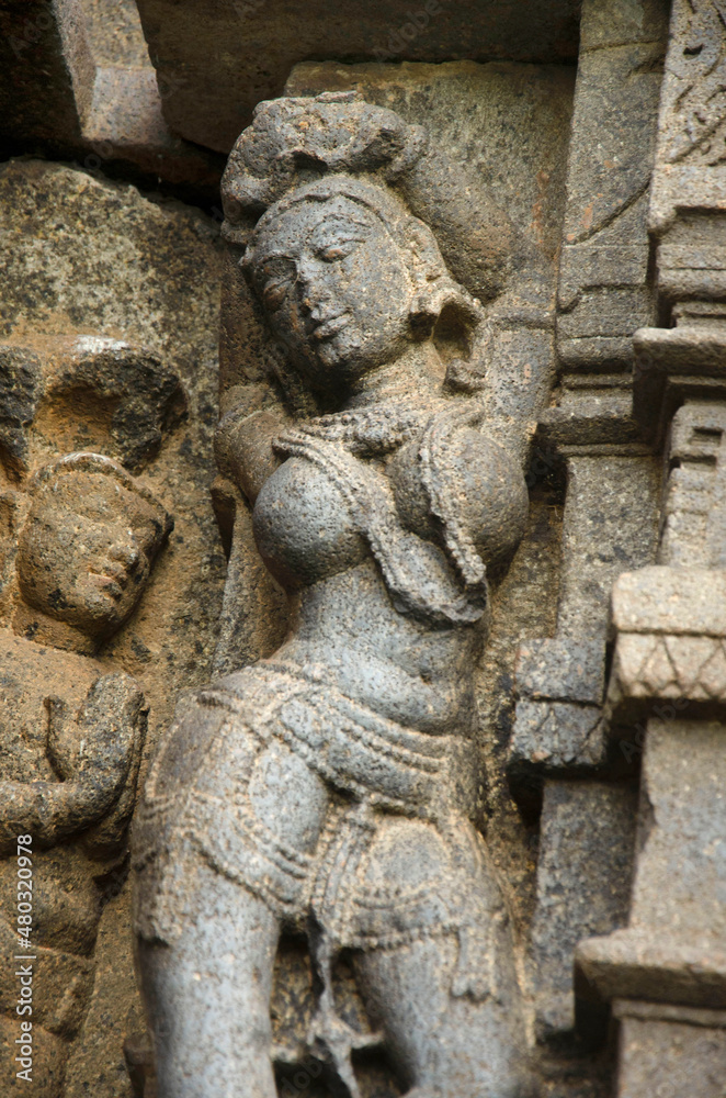 Sculptures carved on the outer wall of the Laxminarayana temple one of the five rock temples inside Bahadurgad, Pedgaon, Taluka Shrigonda, Maharashtra, India Sculptures carved on the outer wall of the Laxminarayana temple one of the five rock temples inside Bahadurgad, Pedgaon, Taluka Shrigonda, Maharashtra, India