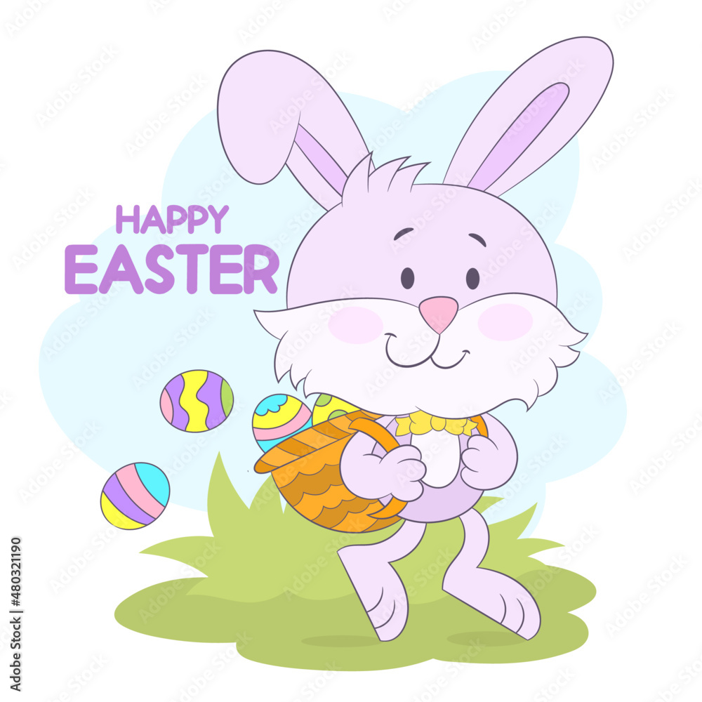 Easter bunny and Easter eggs with basket. Easter bunny and Easter eggs with basket.