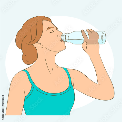 Woman dink up water bottle after fitness routine.