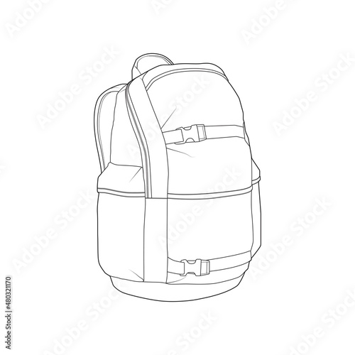 Bagpack outline drawing vector, Bagpack in a sketch style, trainers template outline, vector Illustration.
