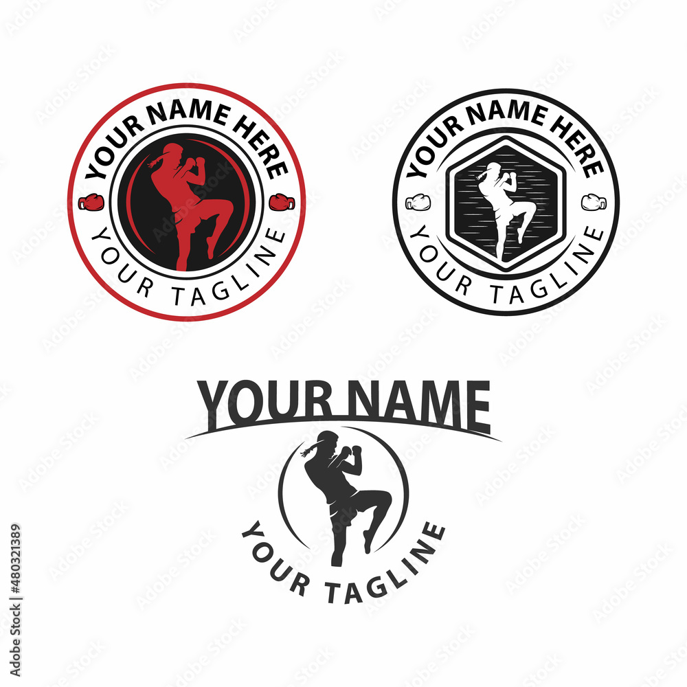 Muay Thai Club Vintage Emblem Logo Sign Vector Illustration Set Stock Vector Adobe Stock
