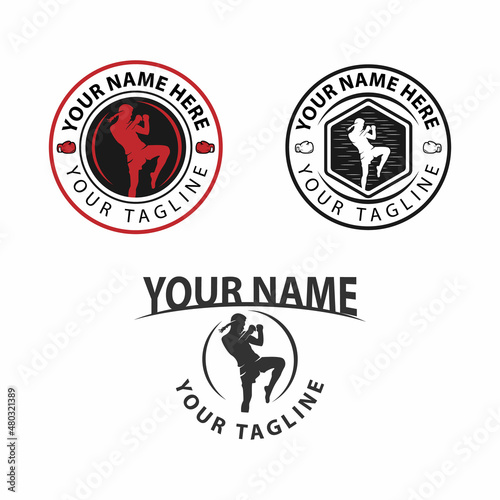 Muay thai club vintage emblem,logo,sign,vector illustration set.