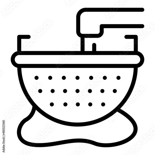 Water tap colander icon outline vector. Kitchen sieve. Drain bamboo