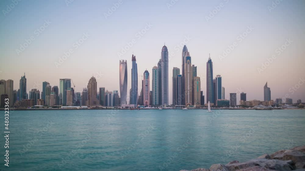 sunset famous palm island famous dubai marina bay panorama 4k timelapse uae sunset famous palm island famous dubai marina bay panorama 4k timelapse uae