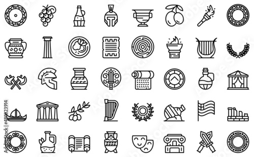 Athens icons set outline vector. Greece skyline. City building