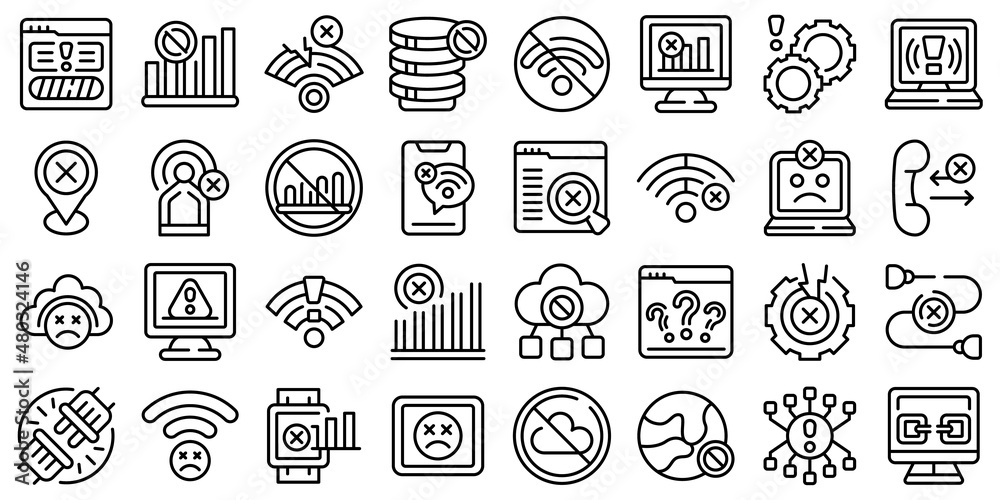 Lost connection icons set outline vector. Atenna available. Signal cell
