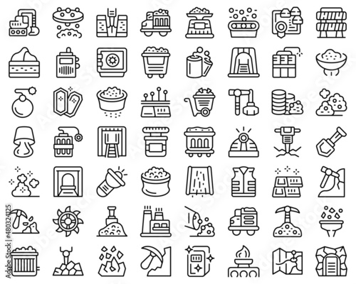 Gold mining icons set outline vector. Mine golden. Ore miner