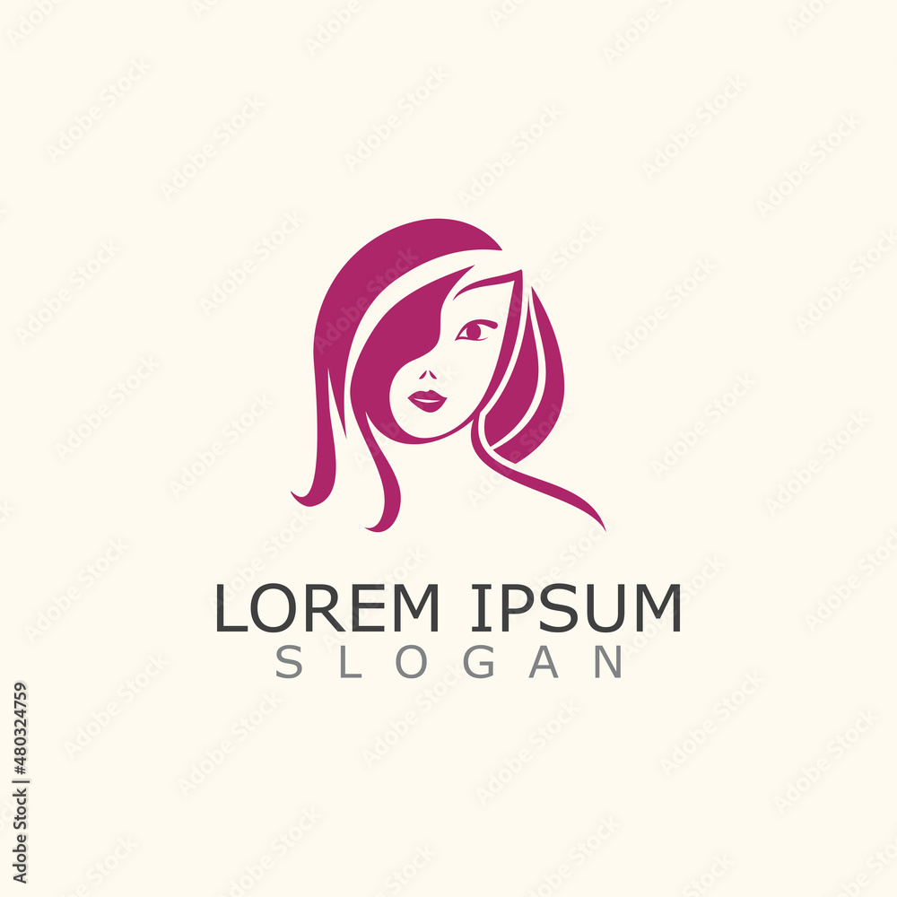 Vector of beautiful woman face logo, women icon on white background Vector of beautiful woman face logo, women icon on white background