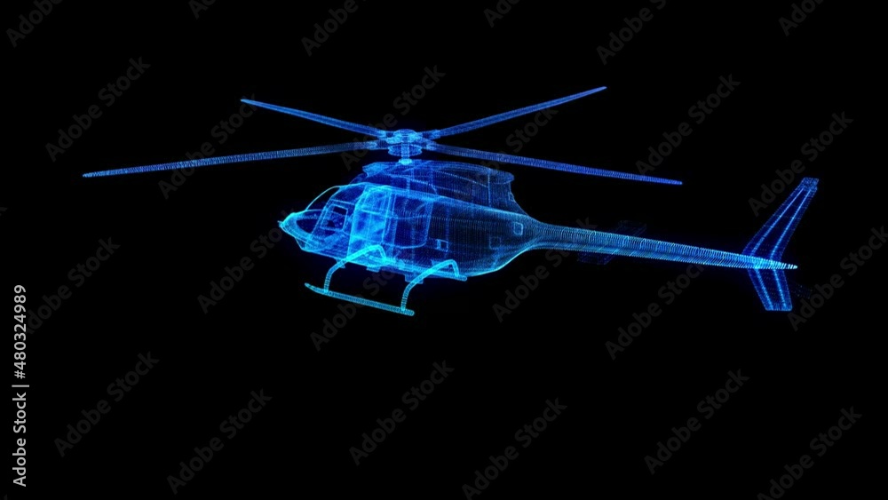 Particles formation of Helicopter. Seamless loop 4k animation. Digital X-ray technology visualization of 3d. Particles formation of Helicopter. Seamless loop 4k animation. Digital X-ray technology visualization of 3d.