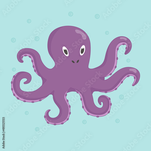 Cute octopus character. Underwater world. Flat vector illustration