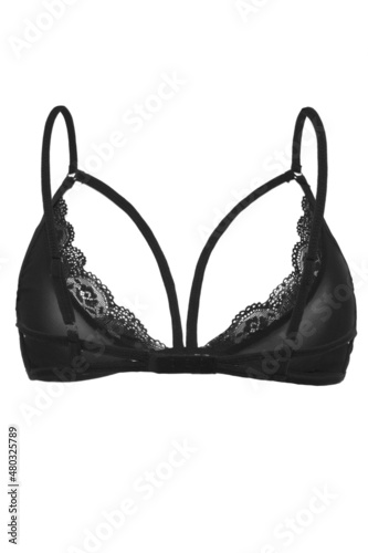 Wallpaper Mural Subject shot of a black erotic bra with french lace. The transparent bra is decorated with thin straps. The sexy lingerie is isolated on the white background. Front view. Torontodigital.ca