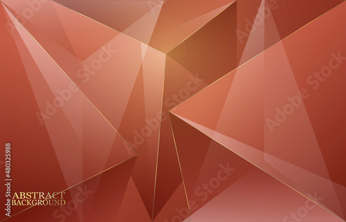 Abstract terracotta background with golden lines and triangular shapes.