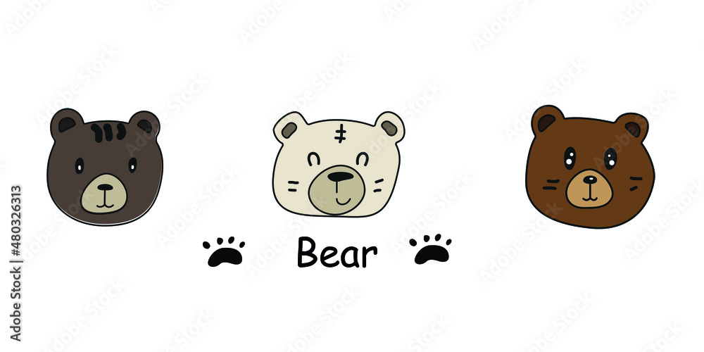 Vector set of cute drawn bears. . Beige bear, brown bear. Coloring book, textiles, wallpaper, cartoon.Doodle.Kid Graphic.Vector simple Illustration