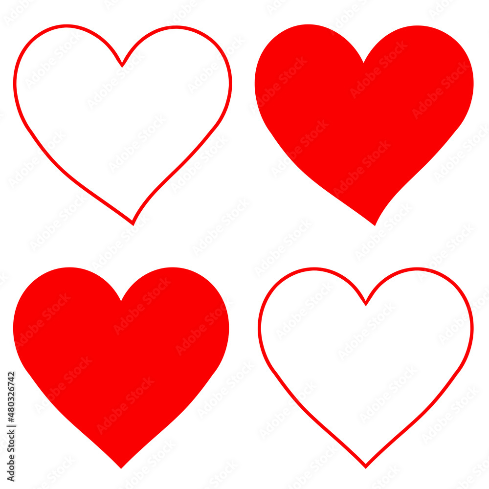 Four red heart icons, isolated on white background Four red heart icons, isolated on white background