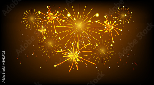 Fireworks shining sparks. Fireworks explosions object for festival background. Celebrate Lighting effect isolated vector illustration.