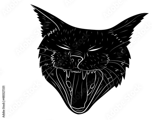 Realistic yawning cat portrait. Vector illustration.