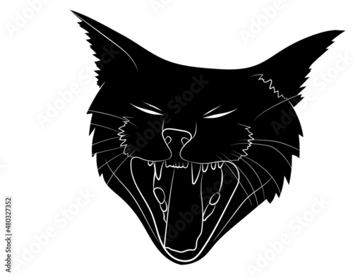 Realistic yawning cat portrait. Vector illustration.