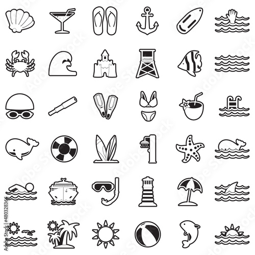 Sea Icons. Line With Fill Design. Vector Illustration.