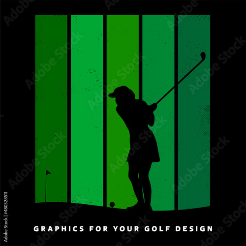 Abstract golf background with player silhouette batting ball