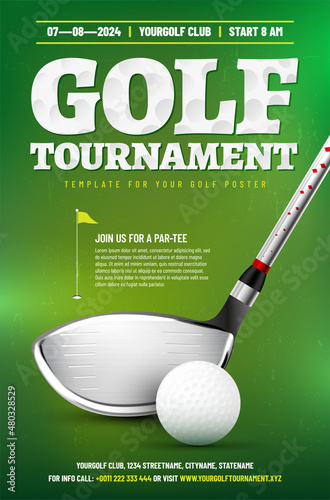 Golf tournament poster template with sample text in separate layer