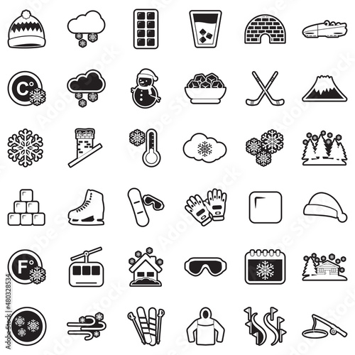 Snow And Ice Icons. Line With Fill Design. Vector Illustration.