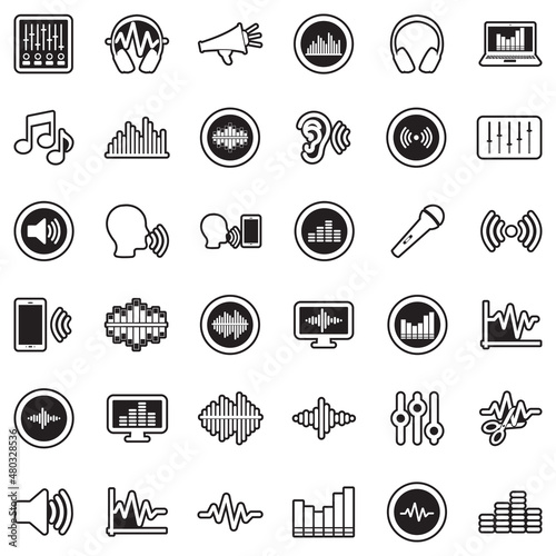 Sound And Volume Icons. Line With Fill Design. Vector Illustration.