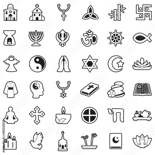 Spiritual Icons. Line With Fill Design. Vector Illustration.
