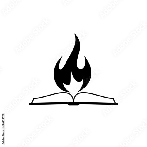 Book and fire logo design template isolated on white background photo