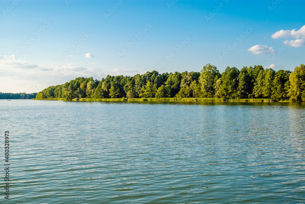 Beautiful calm lake with blue water near Berlin,  Zeesener lake. 