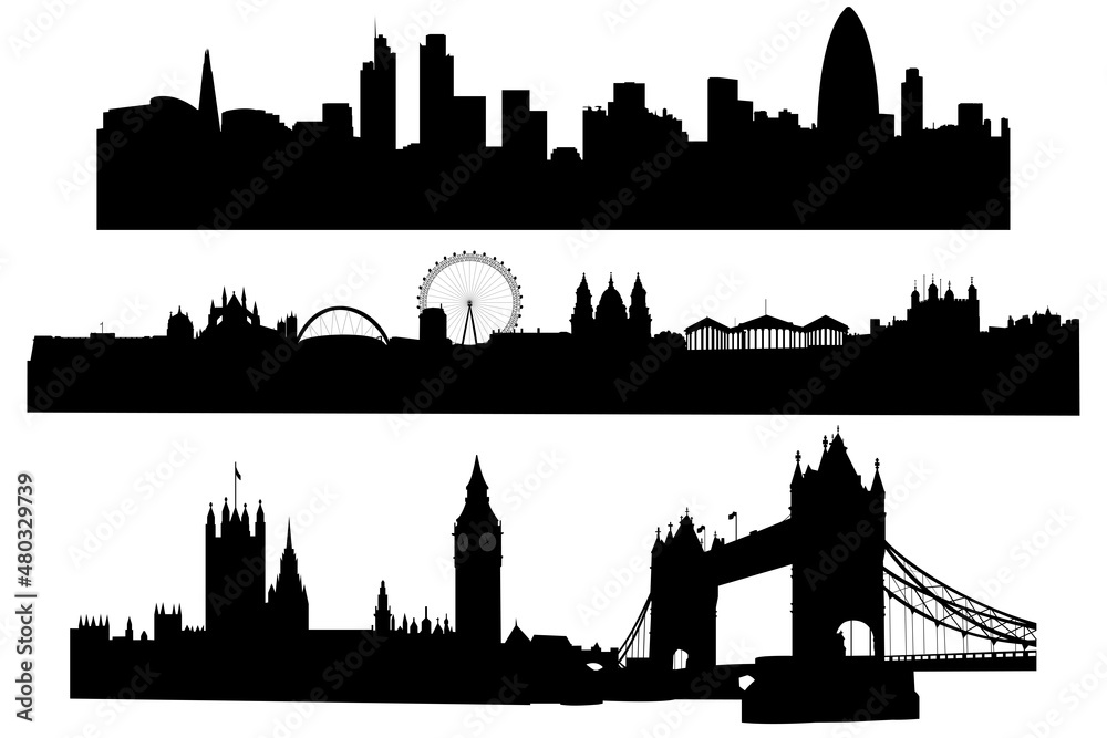 Silhouettes of London in black and white