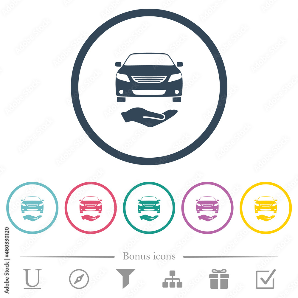 Car services solid flat color icons in round outlines