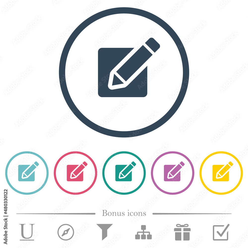 Editing box with pencil solid flat color icons in round outlines Editing box with pencil solid flat color icons in round outlines