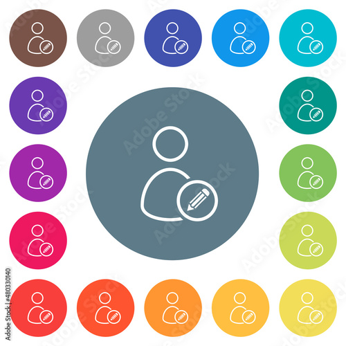 Edit user account outline flat white icons on round color backgrounds