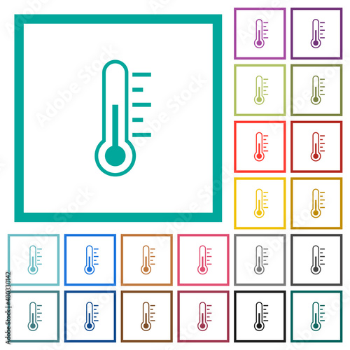 Thermometer medium temperature flat color icons with quadrant frames