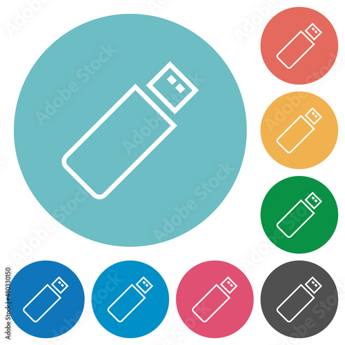 Pendrive outline flat round icons
