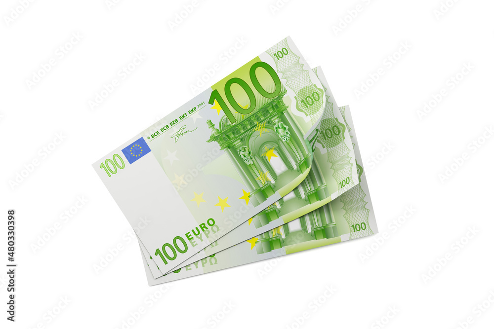 Three One Hundred Euro Bills with Clipping Path Three One Hundred Euro Bills with Clipping Path
