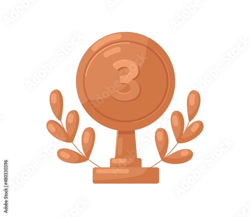 Bronze medal stand with number two 2 and laurel leaf branch. Award for second...