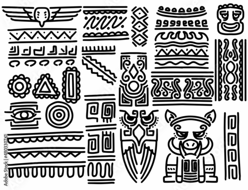 Set of Ethnic hand drawn tr...