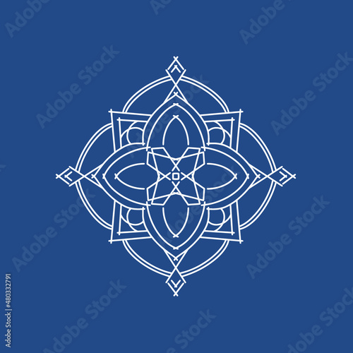 Mandala. Ornamental doodle flower isolated on blue background. Geometric element. Vector illustration.