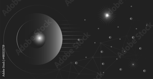 Abstract mystical shapes on a black background. Esoteric symbols, imitation of planets.