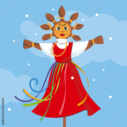 Maslenitsa. An effigy of a doll, which is burned on the Maslenitsa holiday. Vector image. 