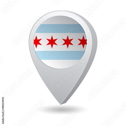 Flag of State of Chicago in Illinois of USA on marker map