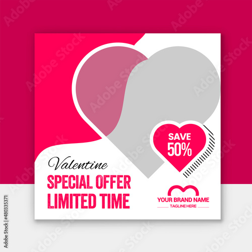 Valentine's day social media post template. Social media template vector illustration. Promotion banner template