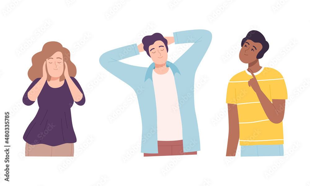Positive Man and Woman Character with Smiling Face Feeling Euphoric and in High Spirits Vector Set Positive Man and Woman Character with Smiling Face Feeling Euphoric and in High Spirits Vector Set
