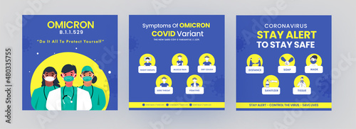 Precautions And Symptoms Of Covid-19 Omicron Variant Based Post Or Template Design For Advertising.