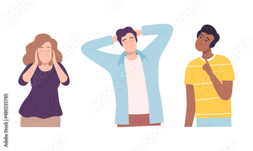 Positive Man and Woman Character with Smiling Face Feeling Euphoric and in High Spirits Vector Set