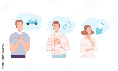 Young Man and Woman Thought and Need in Cloud Vector Set