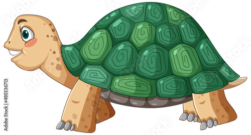 Fototapeta Naklejka Na Ścianę i Meble -  Side view of turtle with green shell in cartoon style