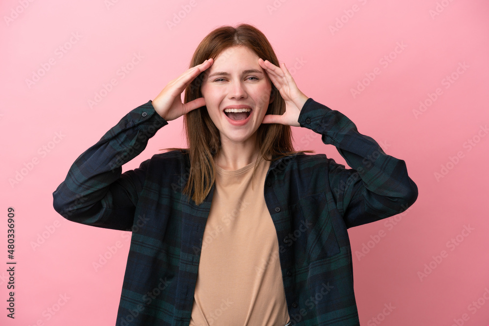 Young English woman isolated on pink background with surprise expression Young English woman isolated on pink background with surprise expression